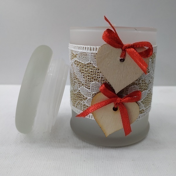 Αρωματικό κερί καφέ σε γυάλινο βαζάκι διπλή καρδιά 7 Χ 5 εκ - αρωματικά κεριά
