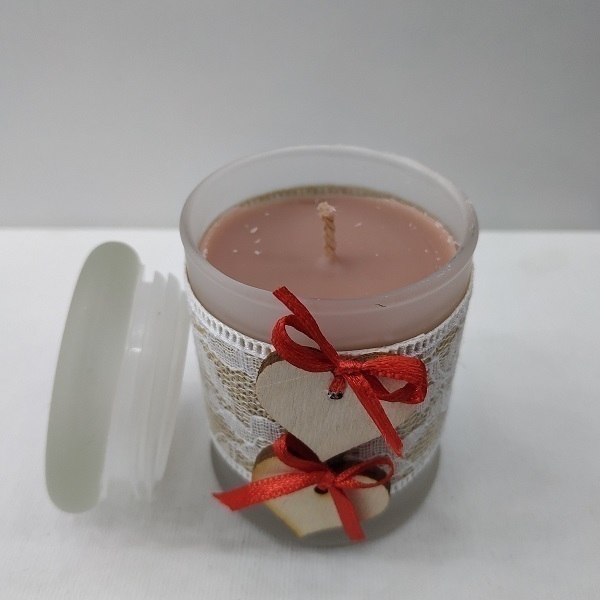 Αρωματικό κερί καφέ σε γυάλινο βαζάκι διπλή καρδιά 7 Χ 5 εκ - αρωματικά κεριά - 2