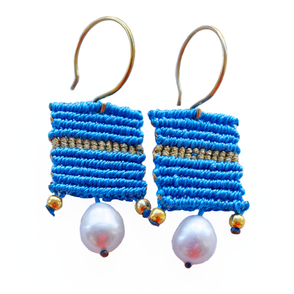 Μακραμέ σκουλαρίκια με μαργαριτάρι - μακραμέ, boho, κρεμαστά, δώρα για γυναίκες