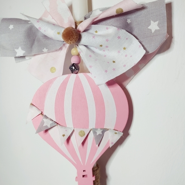 Λαμπάδα αερόστατο ροζ - κορίτσι, λαμπάδες, για παιδιά, για μωρά - 2