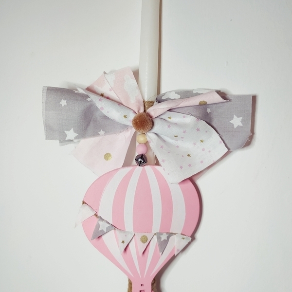 Λαμπάδα αερόστατο ροζ - κορίτσι, λαμπάδες, για παιδιά, για μωρά - 3