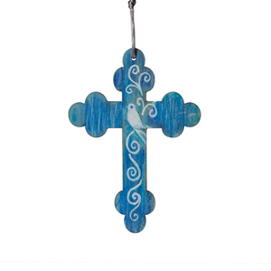 Ζωγραφιστός γαλάζιος σταυρός με περιστέρι - διακοσμητικά, σταυροί, για παιδιά, για ενήλικες, για μωρά