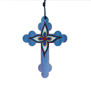 Ζωγραφιστός σταυρός με μπλε λουλούδι - διακοσμητικά, σταυροί, για παιδιά, για ενήλικες, για μωρά