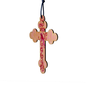 Ξύλινος σταυρός με κόκκινο πουλί -02 - διακοσμητικά, σταυροί, για παιδιά, για ενήλικες, για μωρά - 2