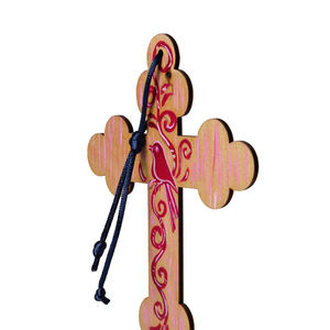 Ξύλινος σταυρός με κόκκινο πουλί -02 - διακοσμητικά, σταυροί, για παιδιά, για ενήλικες, για μωρά - 3