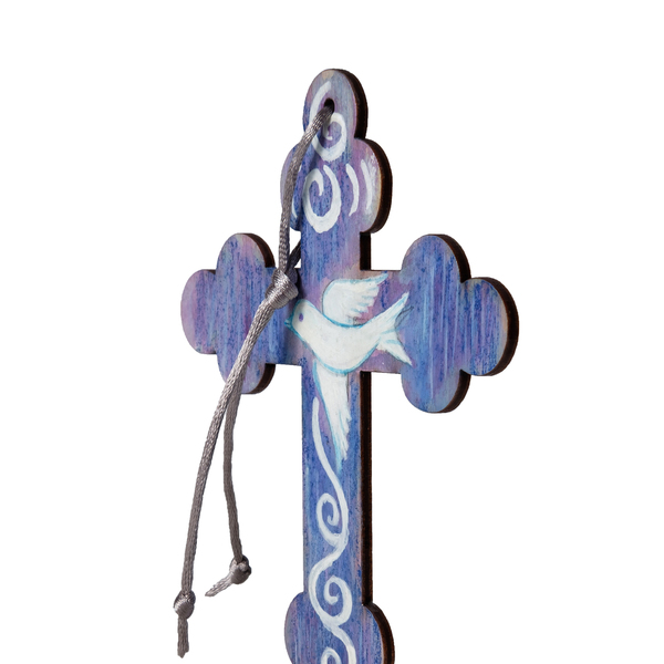 Ζωγραφιστός μωβ σταυρός με περιστέρι - διακοσμητικά, σταυροί, για παιδιά, για ενήλικες, για μωρά - 3