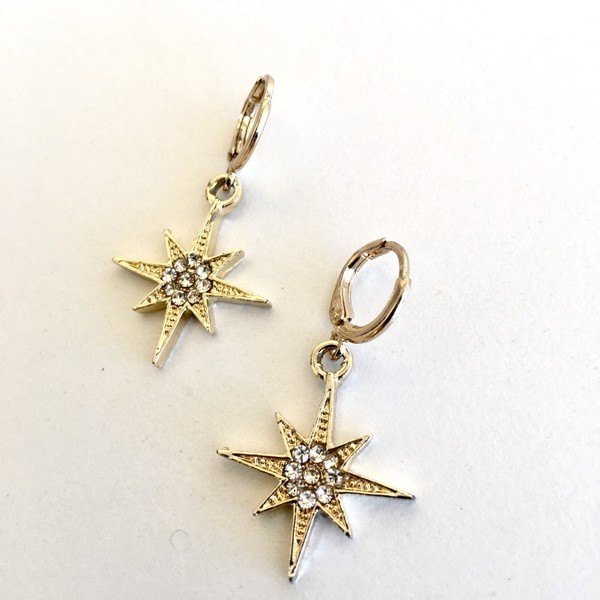 Σκουλαρίκια αστέρια με στράς - Strass star earrings - αστέρι, πέτρες, καθημερινό, κρεμαστά