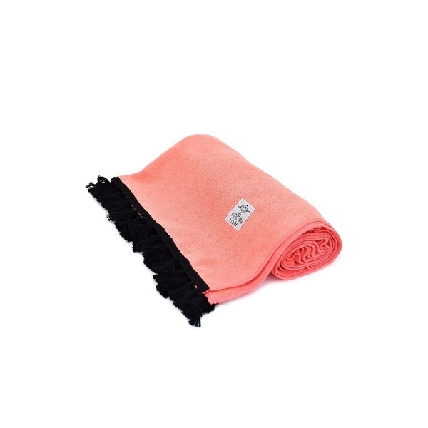 Ροζ Παιδική Microfiber Πετσέτα Θαλάσσης με μαύρες φουντίτσες - με φούντες, απαραίτητα καλοκαιρινά αξεσουάρ, ελαφρύ - 2