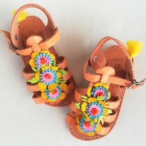 Blooming sandals - δέρμα, χρωματιστό, χειροποίητα, boho, για παιδιά - 2