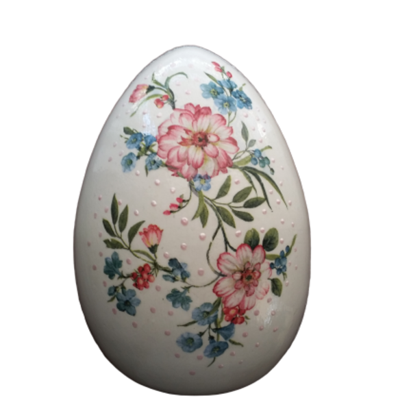 Διακοσμητική κεραμική φοντανιέρα σε σχήμα αυγού - βάζα & μπολ, ντεκουπάζ, λουλούδια, πηλός - 3