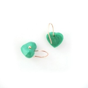Μικρά σκουλαρίκια Love / Tiny Dangles Green - ασήμι, γυαλί, επιχρυσωμένα, μικρά, κρεμαστά, γάντζος, φθηνά - 3