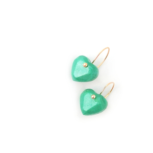 Μικρά σκουλαρίκια Love / Tiny Dangles Green - ασήμι, γυαλί, επιχρυσωμένα, μικρά, κρεμαστά, γάντζος, φθηνά - 4