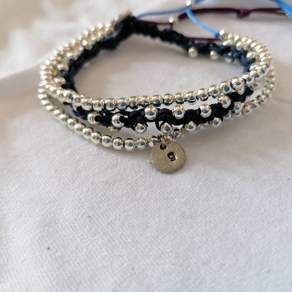Initial" bracelet with silver plated beads and alpaca hand stamped letter - επάργυρα, όνομα - μονόγραμμα, χάντρες, αυξομειούμενα, φθηνά, προσωποποιημένα - 3