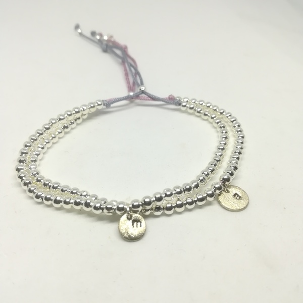 Initial" bracelet with silver plated beads and alpaca hand stamped letter - επάργυρα, όνομα - μονόγραμμα, χάντρες, αυξομειούμενα, φθηνά, προσωποποιημένα - 4