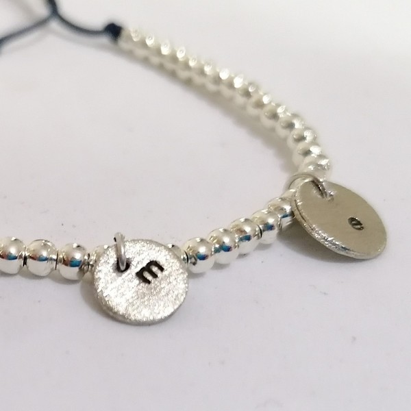 "Initial" bracelet with silver plated beads and alpaca hand stamped letters - επάργυρα, όνομα - μονόγραμμα, χάντρες, αυξομειούμενα, προσωποποιημένα - 3