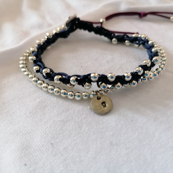 "Initial" bracelet with silver plated beads and alpaca hand stamped letters - επάργυρα, όνομα - μονόγραμμα, χάντρες, αυξομειούμενα, προσωποποιημένα - 5