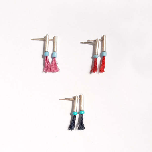 Χρωματιστά Καρφωτά ασημένια 925 σκουλαρίκια μπάρα με tassel - ασήμι, με φούντες, καρφωτά, μικρά, boho