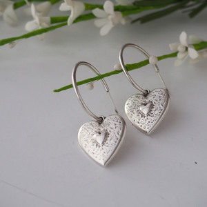 Heart earrings - ορείχαλκος, καρδιά, επάργυρα, κρίκοι - 5