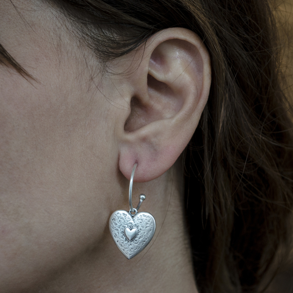 Heart earrings - ορείχαλκος, καρδιά, επάργυρα, κρίκοι - 4