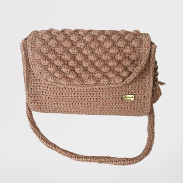 Τσάντα πλεκτή χειροποίητη χρώμα ροζ με ασημένια στοιχεία και δέρμα - δέρμα, ώμου, πλεκτές τσάντες, μικρές - 5