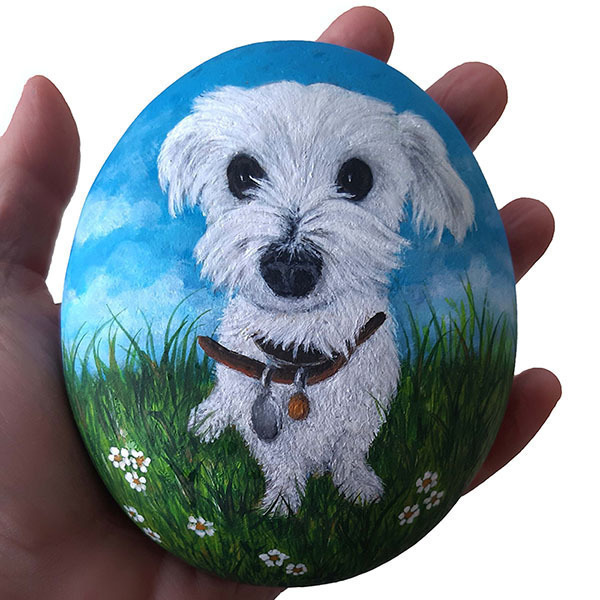 Διακοσμητική πέτρα σκυλάκι, ζωγραφισμένο στο χέρι - πέτρα, δώρο, διακόσμηση, σκυλάκι, διακοσμητικές πέτρες - 2