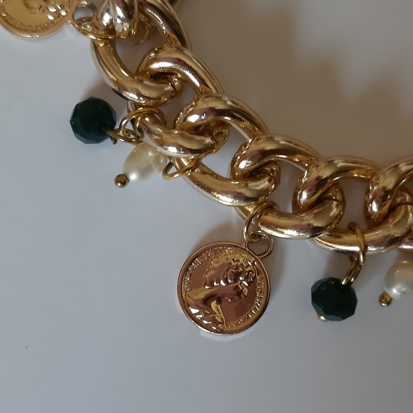 Coin bracelet - αλυσίδες, ορείχαλκος, φλουριά, αυξομειούμενα