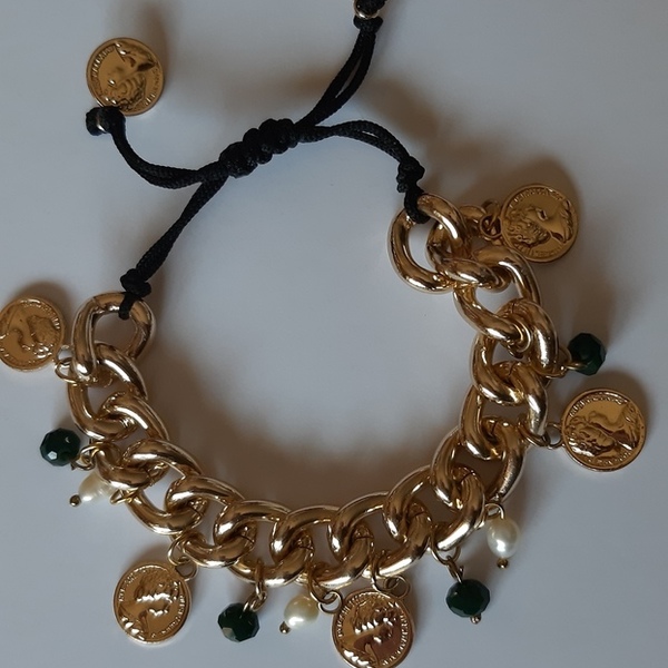 Coin bracelet - αλυσίδες, ορείχαλκος, φλουριά, αυξομειούμενα - 2