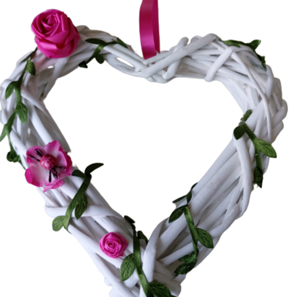 Ξύλινο στεφάνι σχήμα καρδιάς - ξύλο, καρδιά, στεφάνια, τριαντάφυλλο, romantic
