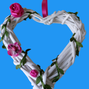 Ξύλινο στεφάνι σχήμα καρδιάς - ξύλο, καρδιά, στεφάνια, τριαντάφυλλο, romantic - 3