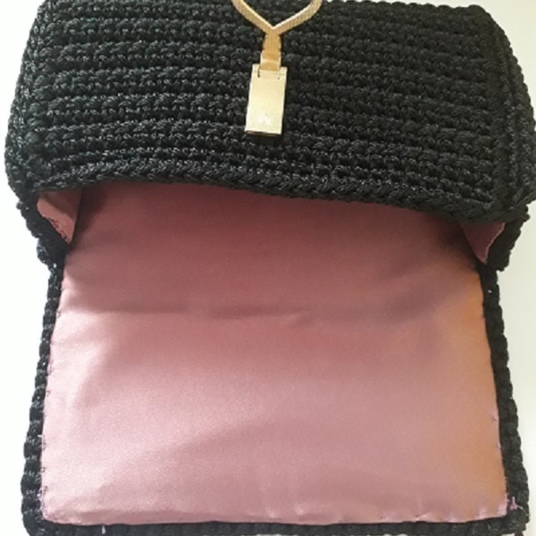 Χειροποίητη πλεκτή τσάντα μαύρου χρώματος - νήμα, ώμου, πλεκτές τσάντες - 5