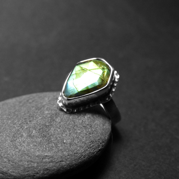 " SIlver Gothic Labradorite " - Χειροποίητο ασημένιο δαχτυλίδι με Λαβραδορίτη! - ασήμι, ημιπολύτιμες πέτρες, μικρά, μικρά, boho, αυξομειούμενα - 2