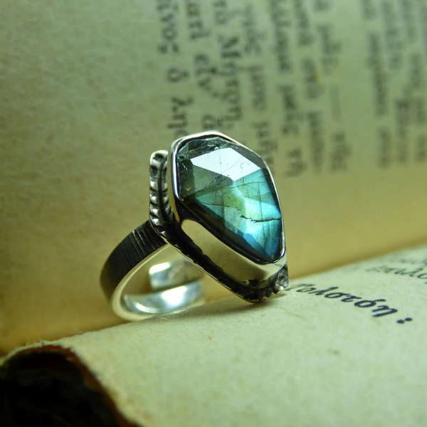 " SIlver Gothic Labradorite " - Χειροποίητο ασημένιο δαχτυλίδι με Λαβραδορίτη! - ασήμι, ημιπολύτιμες πέτρες, μικρά, μικρά, boho, αυξομειούμενα - 5