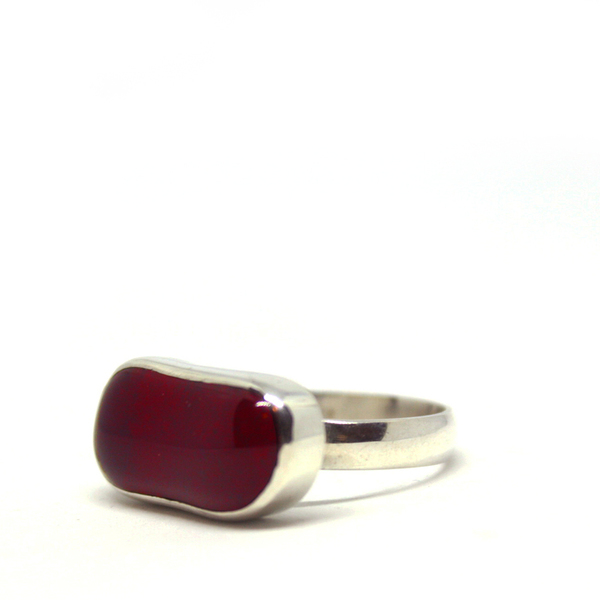 Κόκκινο δαχτυλίδι χειροποίητο με μοναδικό κόκκινο γυαλί, glassart, handmade bezel - ασήμι, γυαλί, χειροποίητα, boho, σταθερά, μεγάλα - 5