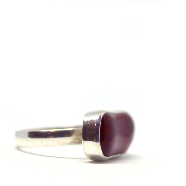 Κόκκινο δαχτυλίδι χειροποίητο με μοναδικό κόκκινο γυαλί, glassart, handmade bezel - ασήμι, γυαλί, χειροποίητα, boho, σταθερά, μεγάλα - 3
