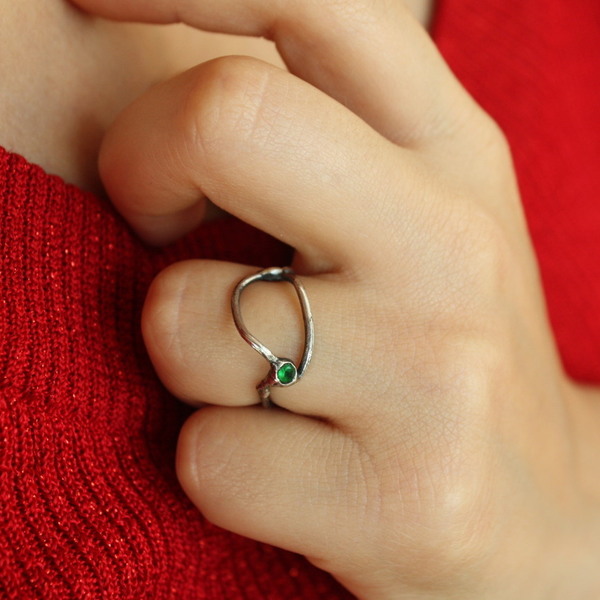 Χειροποίητο ασημένιο δαχτυλίδι με ζιργκόν, μίνιμαλ ,organic form - ασήμι, ημιπολύτιμες πέτρες, boho, σταθερά - 2