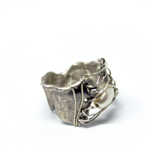 Δαχτυλίδι ασημένιο 925 χειροποίητο με οξείδωση και μαργαριταρι - μαργαριτάρι, chevalier, επιχρυσωμένα, σταθερά - 5