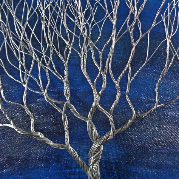 Συρμάτινο Γλυπτό Δέντρο σε Καμβά σε Μπλε Χρώμα 34x39 cm - πίνακες & κάδρα - 2