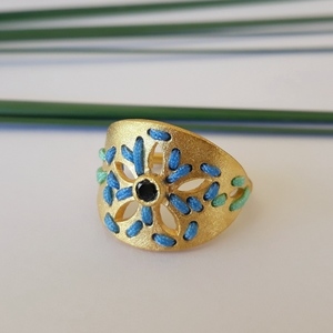 Josephine Onyx Ring-Ασημένιο Δαχτυλίδι Κεντητό - ασήμι, κεντητά, επιχρυσωμένα, μεγάλα