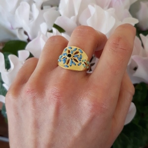Josephine Onyx Ring-Ασημένιο Δαχτυλίδι Κεντητό - ασήμι, κεντητά, επιχρυσωμένα, μεγάλα - 2