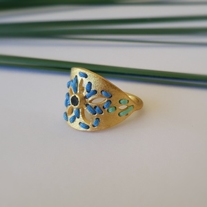 Josephine Onyx Ring-Ασημένιο Δαχτυλίδι Κεντητό - ασήμι, κεντητά, επιχρυσωμένα, όνυχας, μεγάλα - 3