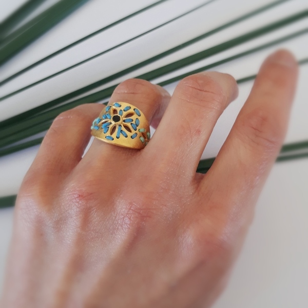 Josephine Onyx Ring-Ασημένιο Δαχτυλίδι Κεντητό - ασήμι, κεντητά, επιχρυσωμένα, μεγάλα - 4