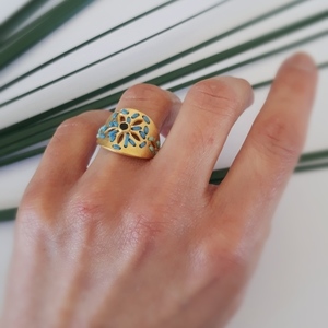 Josephine Onyx Ring-Ασημένιο Δαχτυλίδι Κεντητό - ασήμι, κεντητά, επιχρυσωμένα, μεγάλα - 4