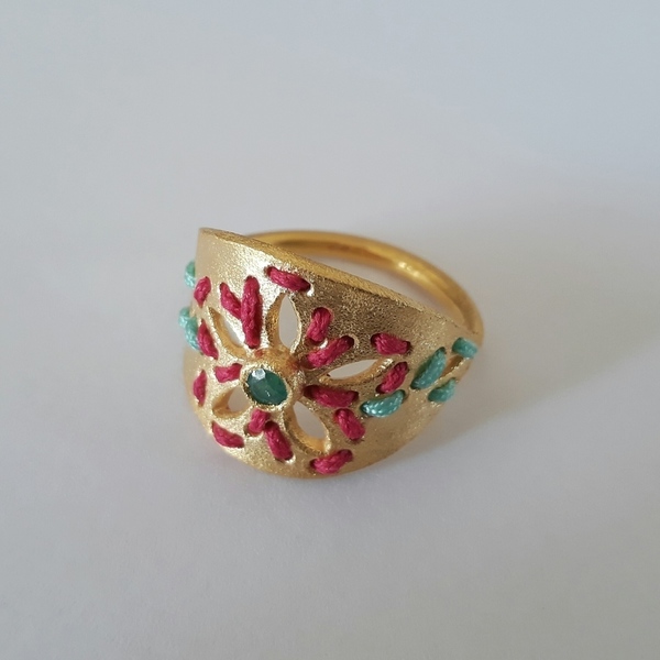 Josephine Agate Ring-Ασημένιο Δαχτυλίδι Κεντητό - ασήμι, κεντητά, αχάτης, επιχρυσωμένα, μεγάλα - 5