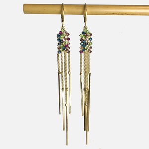 Σκουλαρίκια με πολύχρωμα Ζιρκόν - ορείχαλκος, μακριά, ατσάλι, κρεμαστά