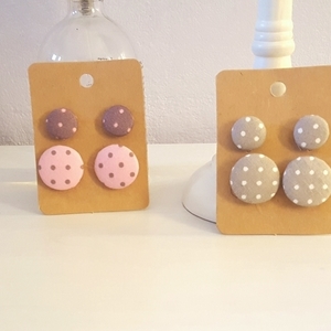 Σκουλαρικια stud απο υφασματινο κουμπια "polka dots" σε τρία χρώματα και δύο μεγέθη.. - καρφωτά, faux bijoux, φθηνά - 2