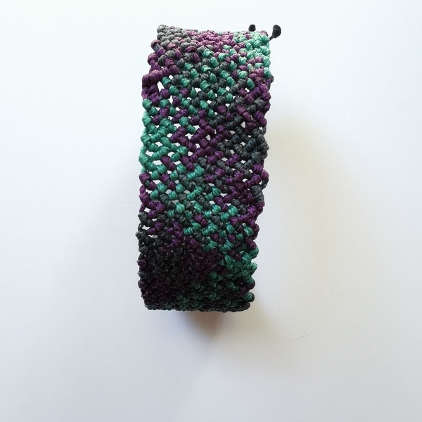 Βραχιόλι μακραμέ "6 κόμποι-μωβ πράσινο" / macrame bracelet "6 knots" - μακραμέ, κορδόνια, αυξομειούμενα, φαρδιά - 3