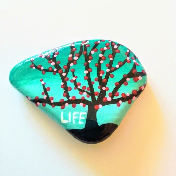 Βότσαλο ζωγραφισμένο. - δέντρο της ζωής, διακοσμητικές πέτρες, γιορτή της μητέρας, βότσαλα, δώρα για γυναίκες