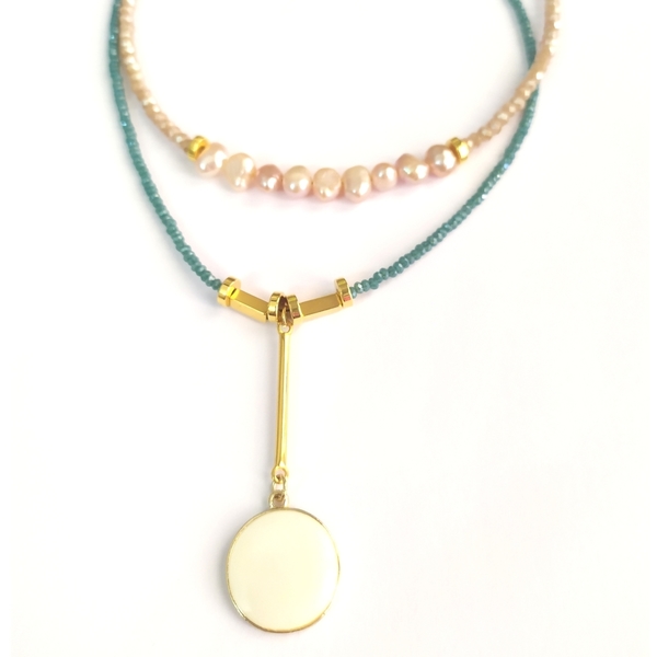 Glam teal necklace - επιχρυσωμένα, σμάλτος, κοντά, μπρούντζος, πέρλες - 5