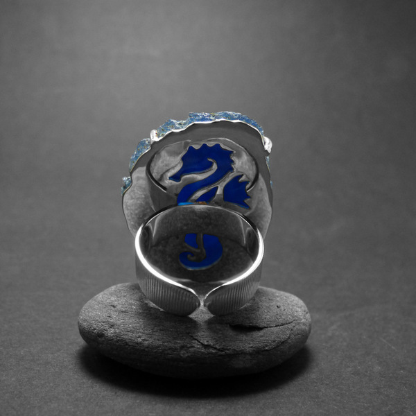 "Blue light lace riΙΙng" - Χειροποίητο δαχτυλίδι με έναν υπέροχο Γαλάζιο Δαντελωτό Αχάτη! - ημιπολύτιμες πέτρες, αχάτης, επάργυρα, boho, αυξομειούμενα, φθηνά - 3