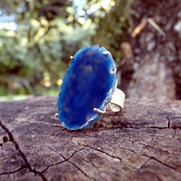 "Blue light lace riΙΙng" - Χειροποίητο δαχτυλίδι με έναν υπέροχο Γαλάζιο Δαντελωτό Αχάτη! - ημιπολύτιμες πέτρες, αχάτης, επάργυρα, boho, αυξομειούμενα, φθηνά - 4